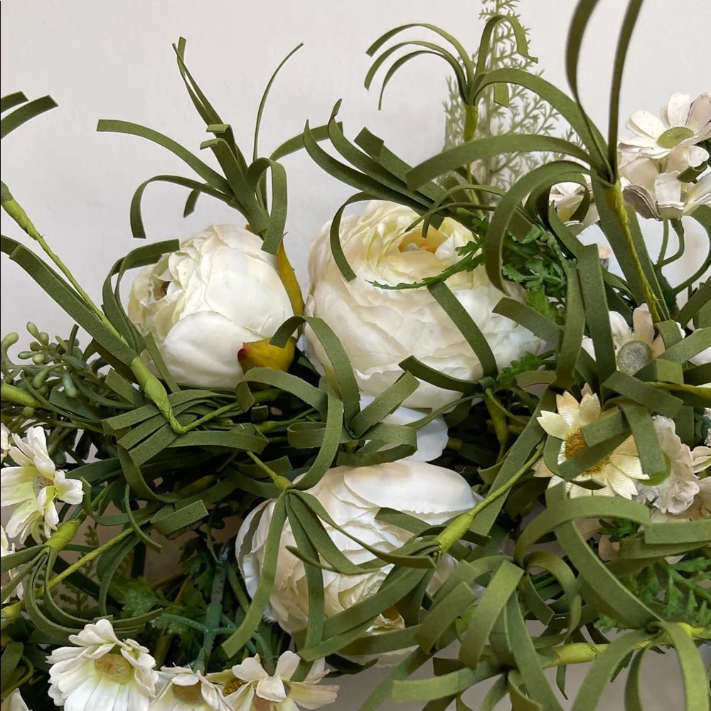 Elegant Upcycled Green and White Floral Wreath